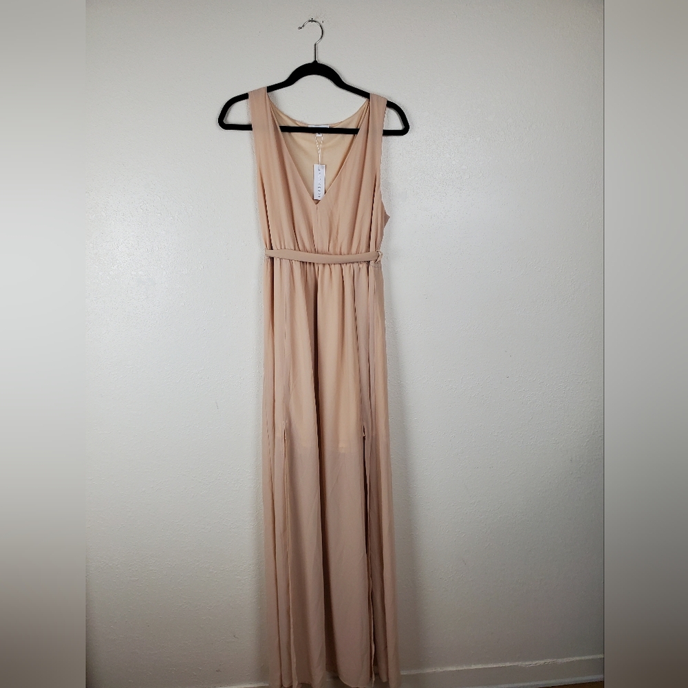 Baltic Born Hera Natural Nude Beige V-Neck Sleeveless Maxi Dress Size XL